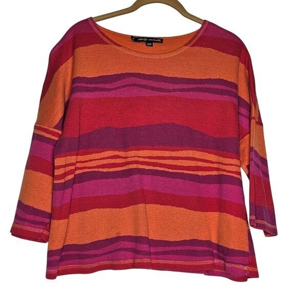 Gudrun Sjoden Womens Striped Cotton Top‎ M Multicolor Bright Knit Pink Orange - Picture 1 of 8